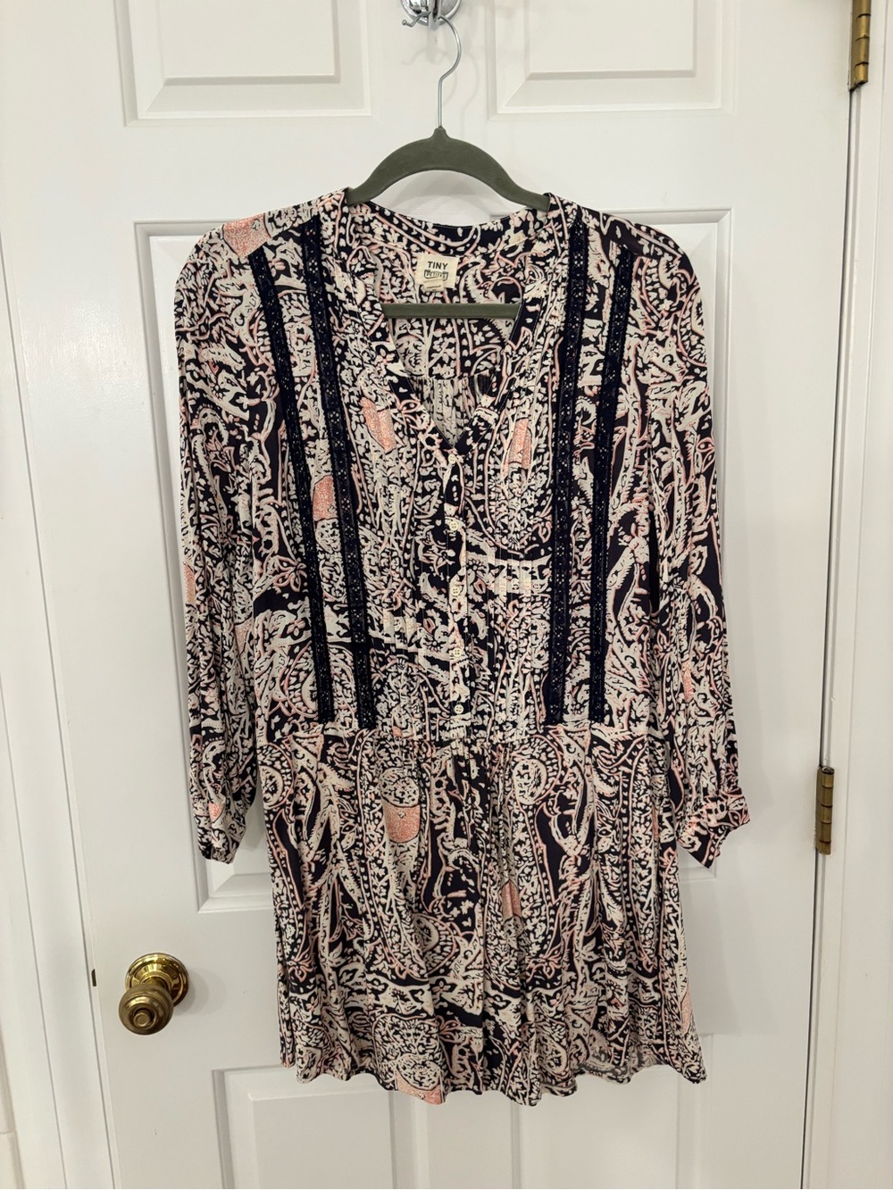 Printed Mini Dress in Navy and Blush